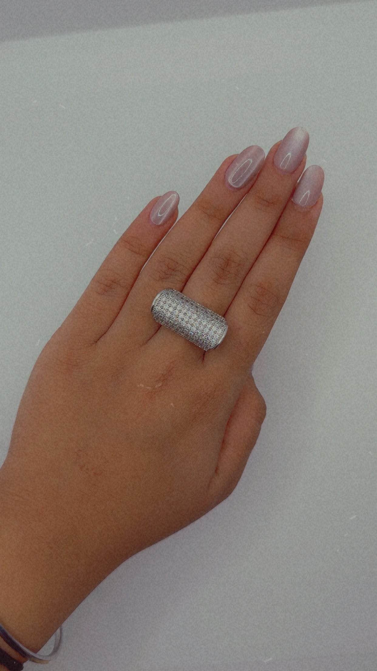 Wide Silver Tone Pave Crystal Band Ring