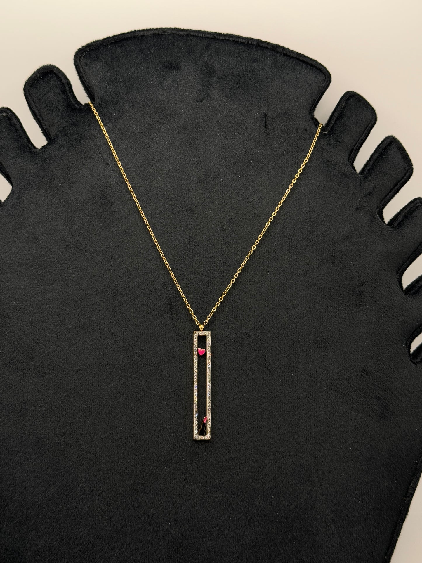 Gold Tone Rectangular Bar Necklace with Gemstones