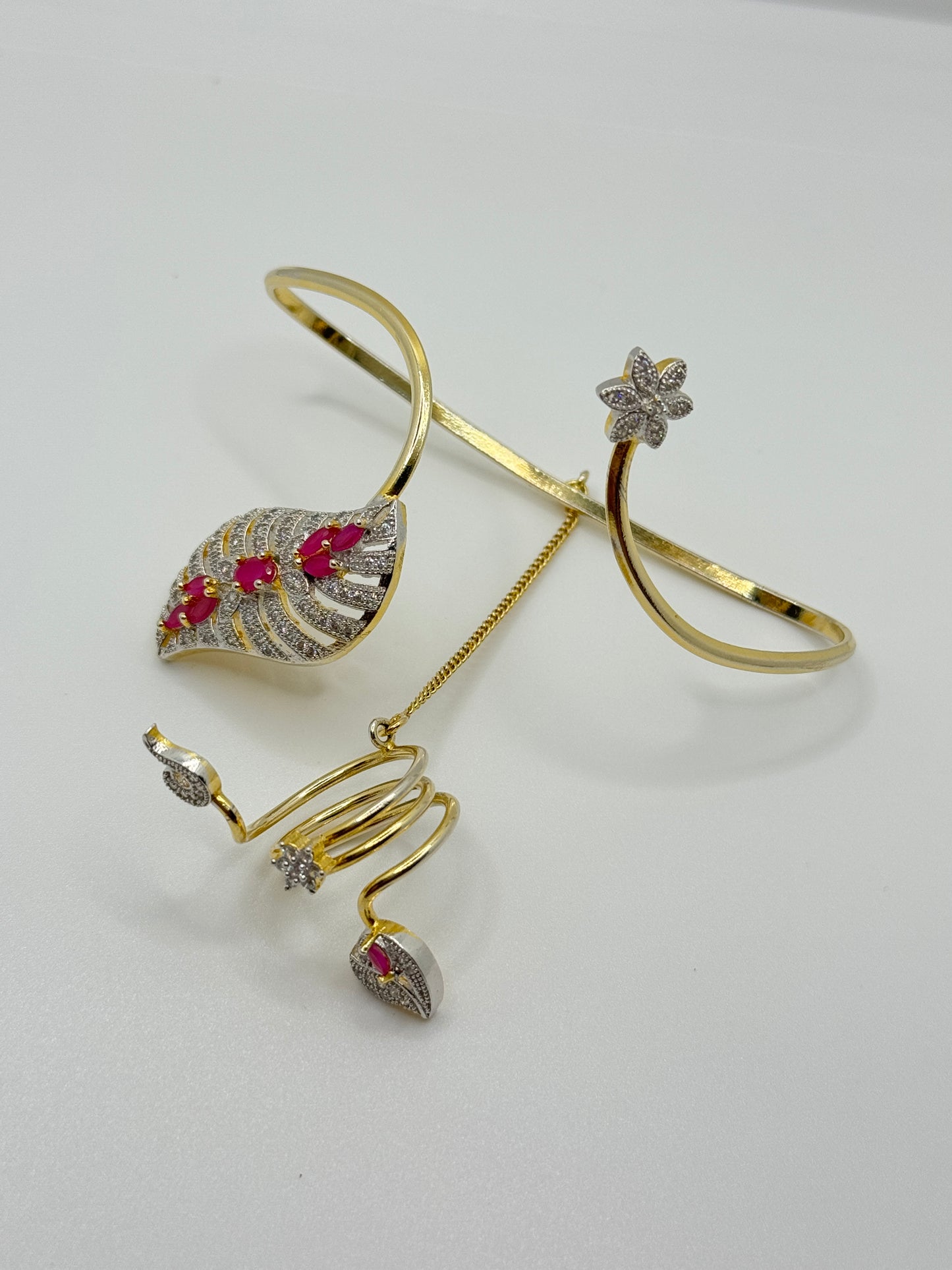Fashionable Gold-Tone With Ring and Bracelet with Gemstones