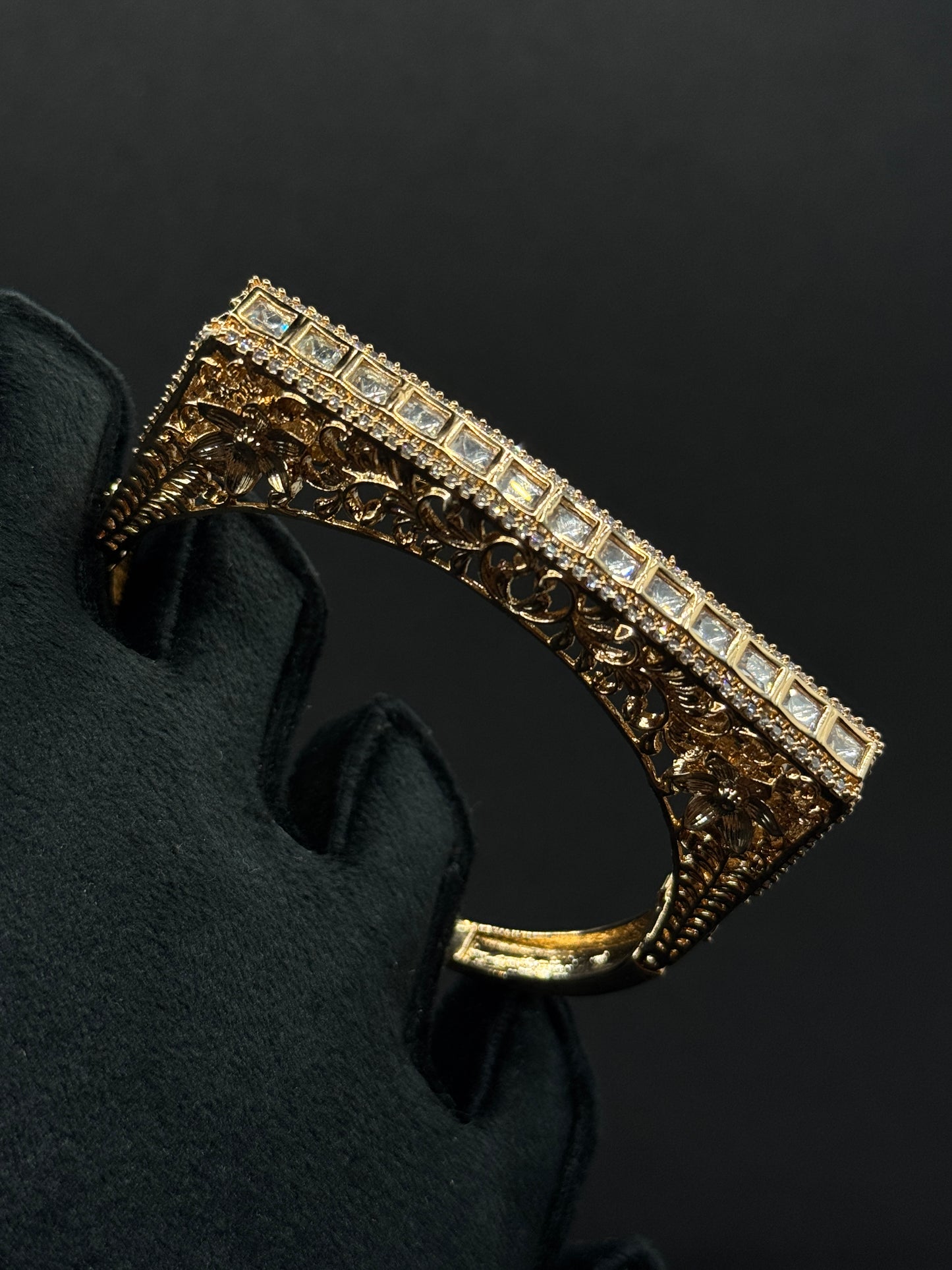 Ornate Gold Plated Cubic Zirconia Bangle