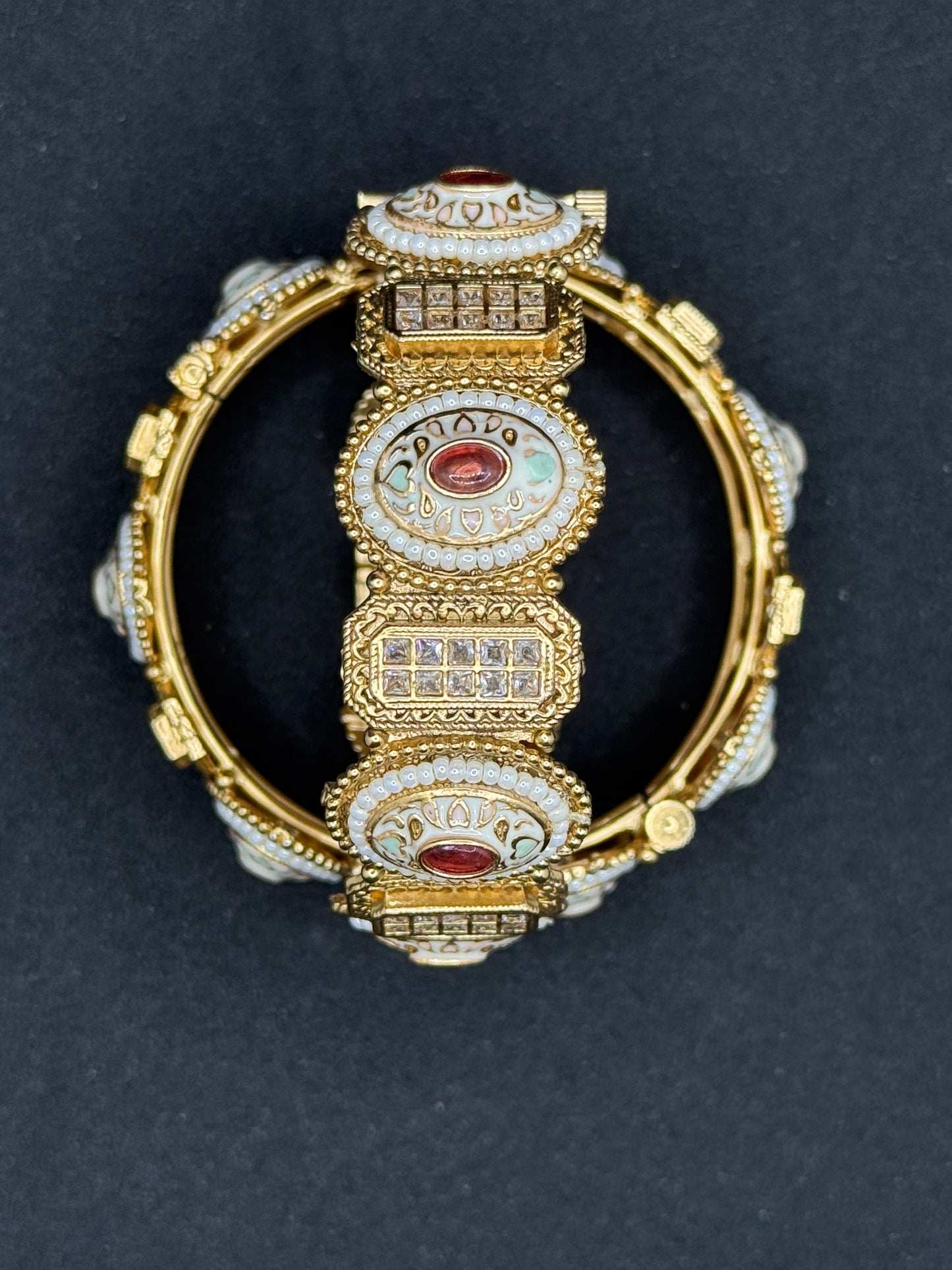 Elegant Kundan Polki Pacheli Bangles with Pearl & Enamel Work 2*6