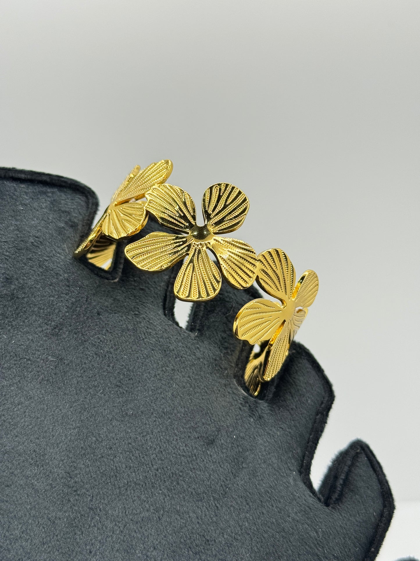 Floral Motif Gold Cuff Bracelet