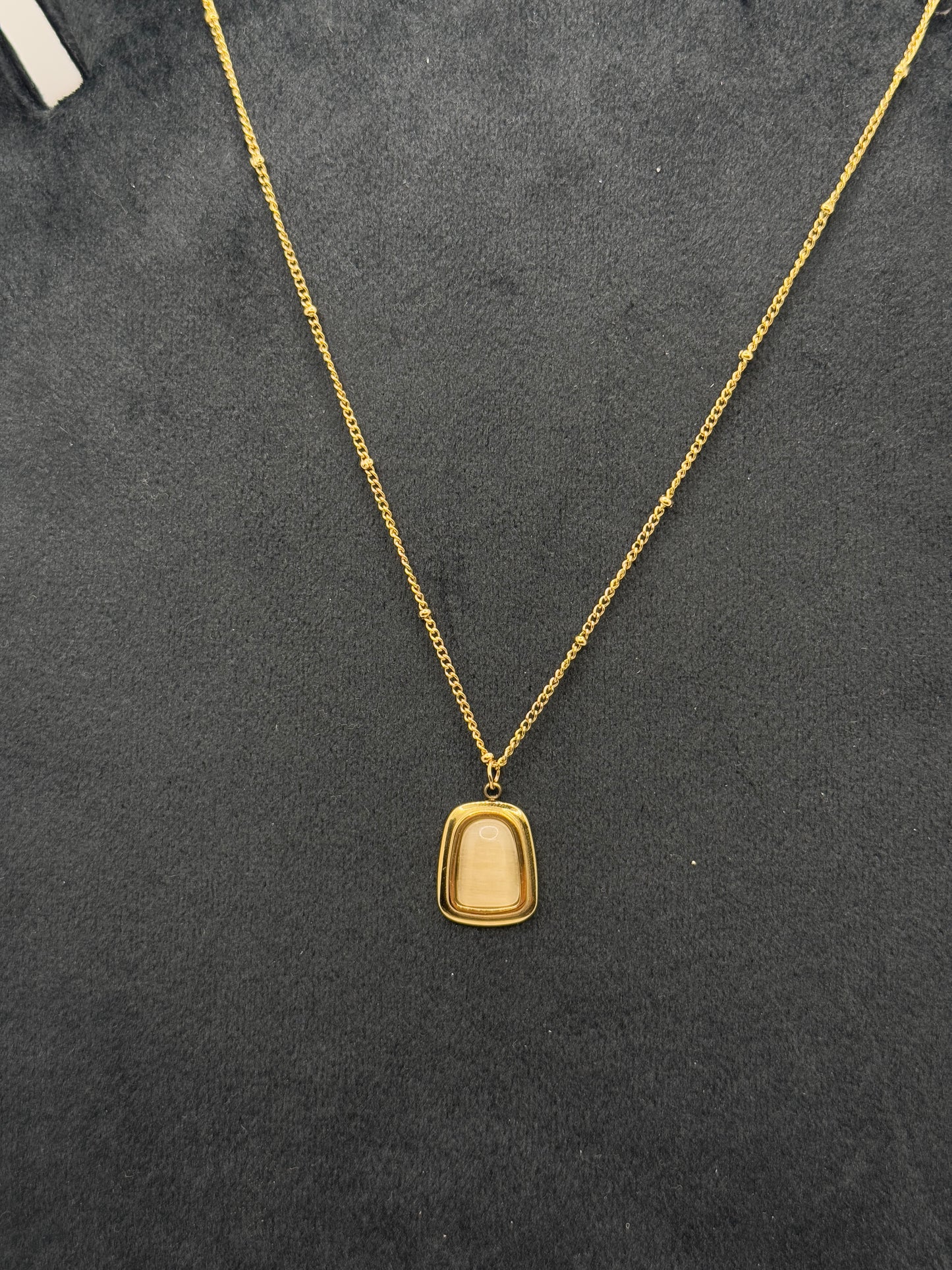 Gold Tone Pendant and Stud Earring Set with Ivory Inlay
