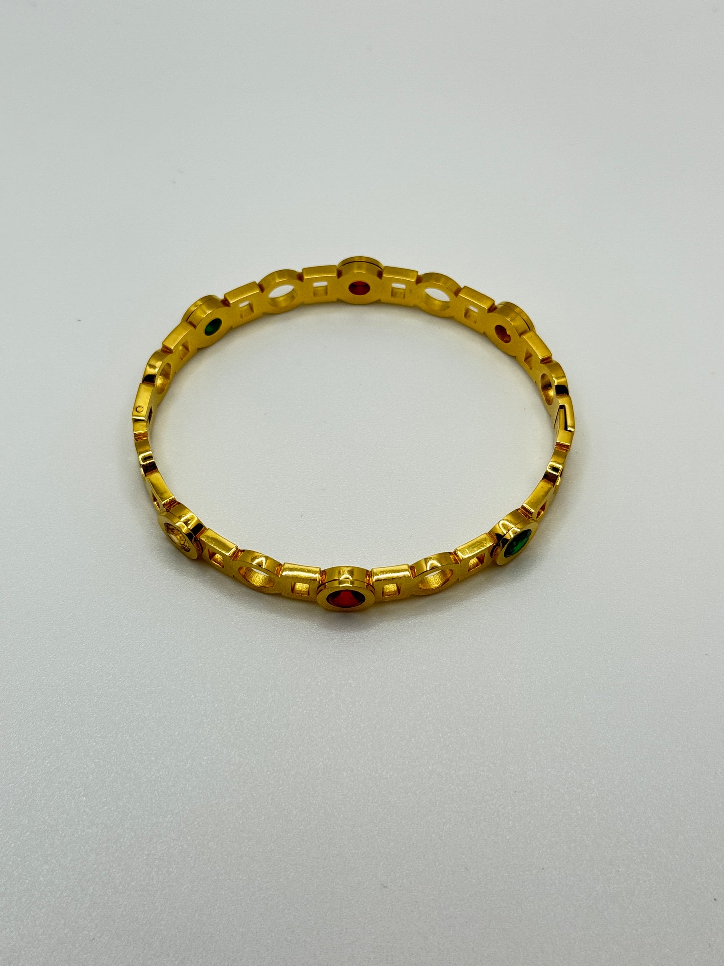 Gold Openwork Bangle with Colorful Round Stones
