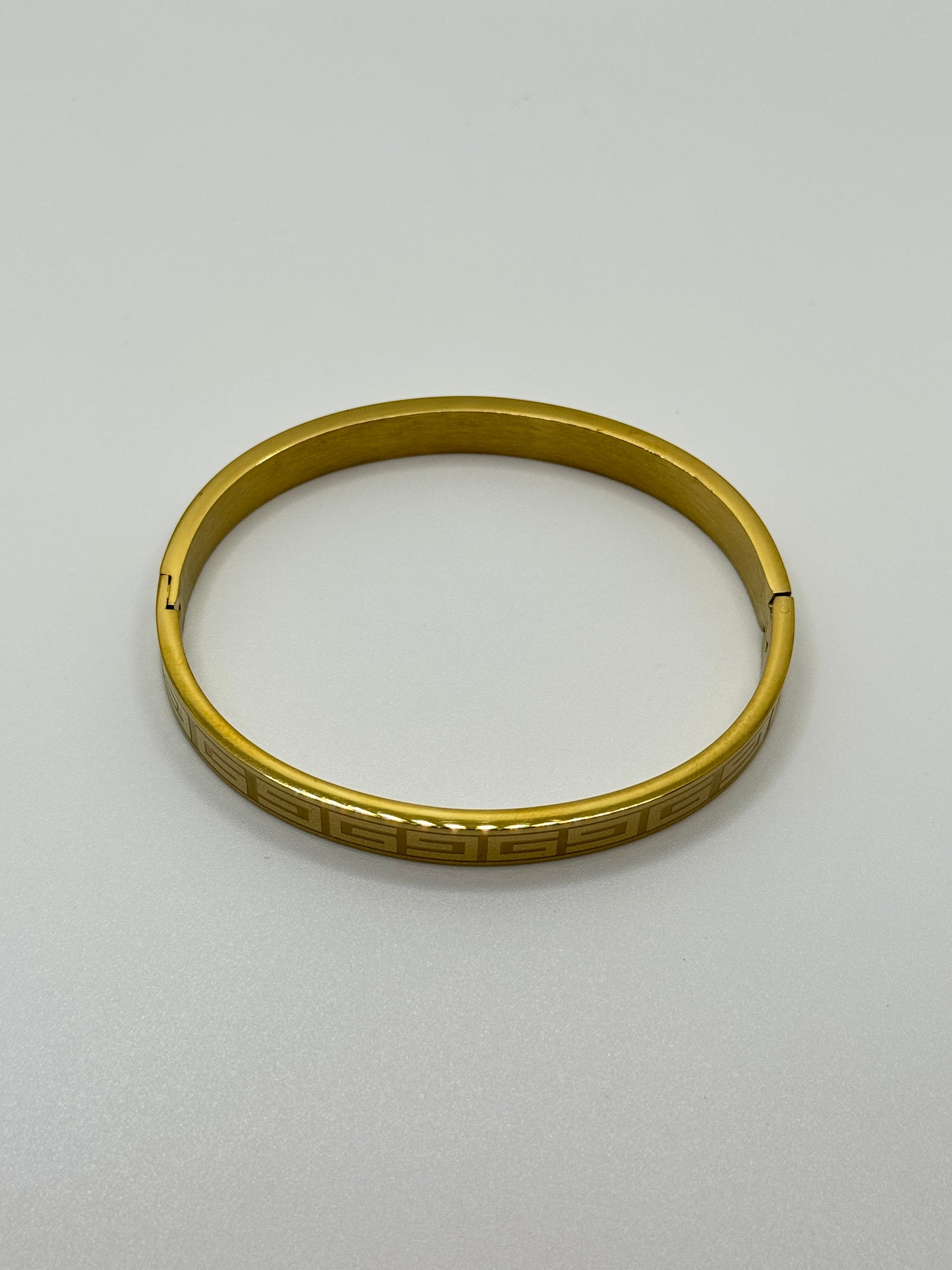 Men's Gold Greek Key Engraved Cuff Bracelet