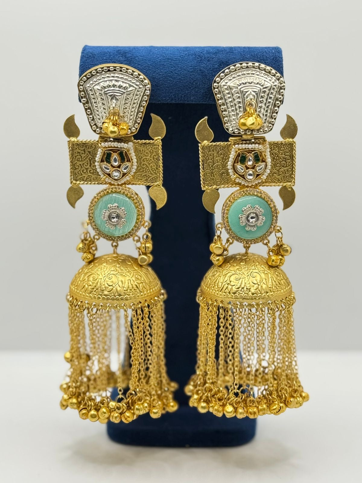 Stunning Gold-Plated Jhumka Earrings with Intricate Detailing