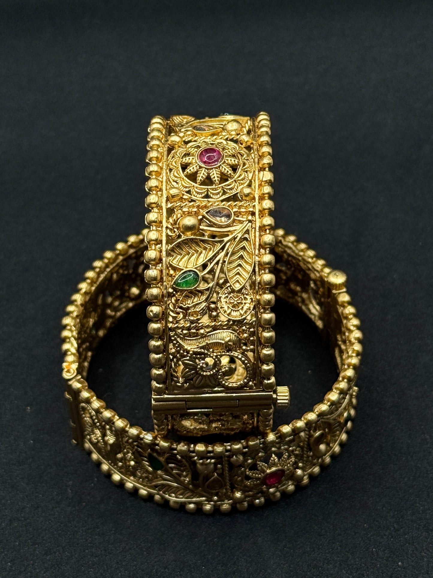 Rajasthani Gold Kada Bangle with Multicolored Meena and Stone Work 2*6