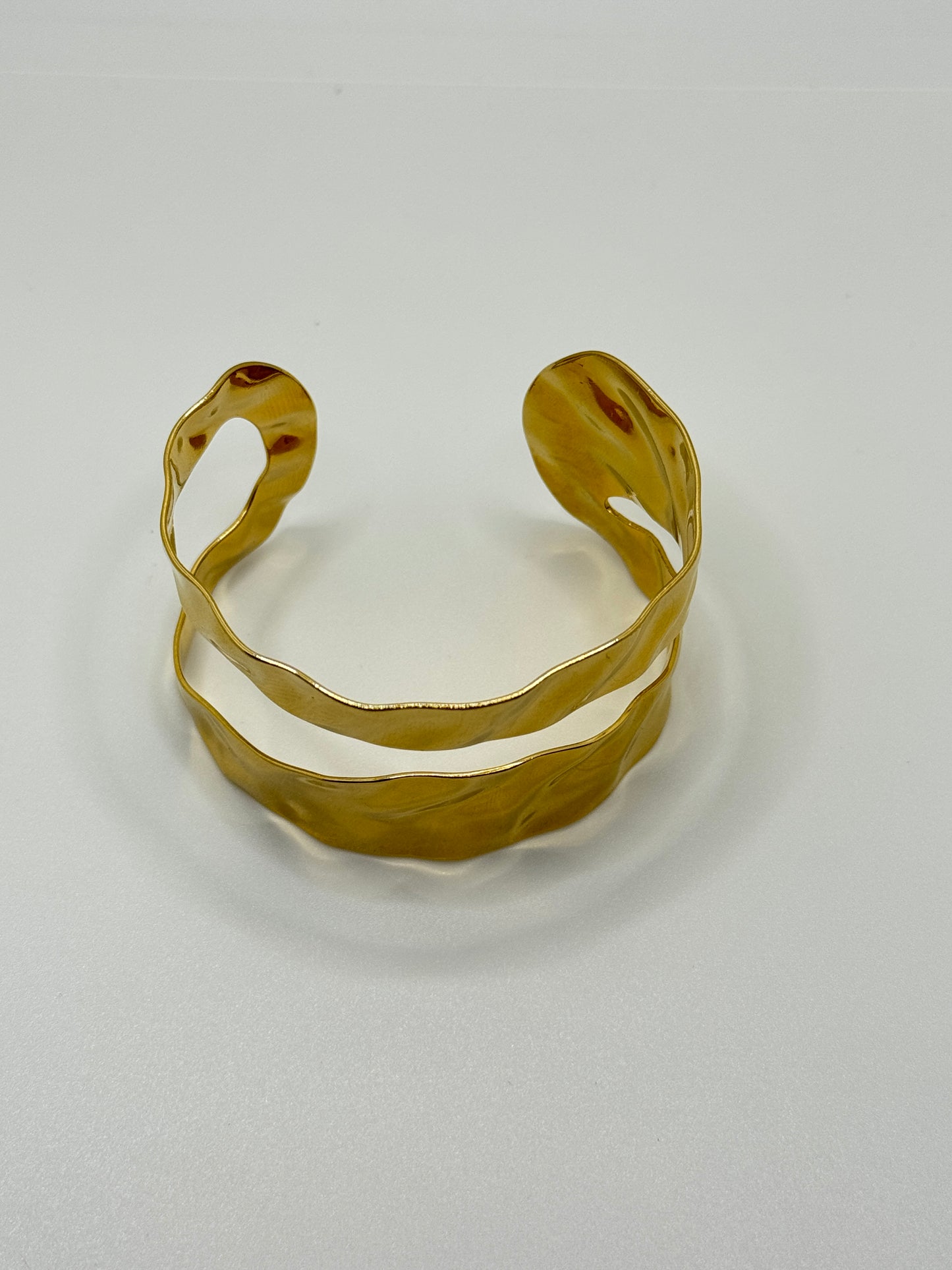 Modern Hammered Gold Split Cuff Bracelet