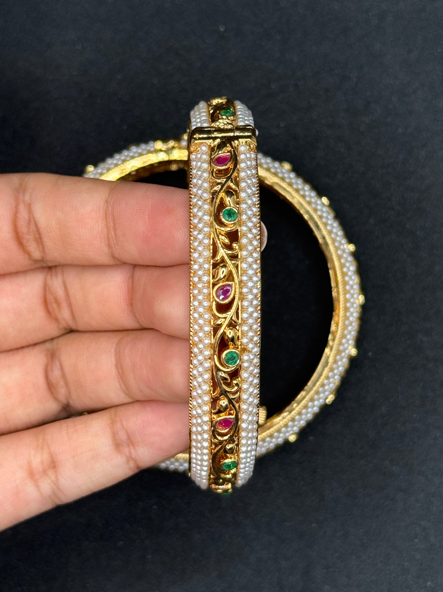 Gold-Plated Pearl and Stone Embellished Bangle Set 2*8