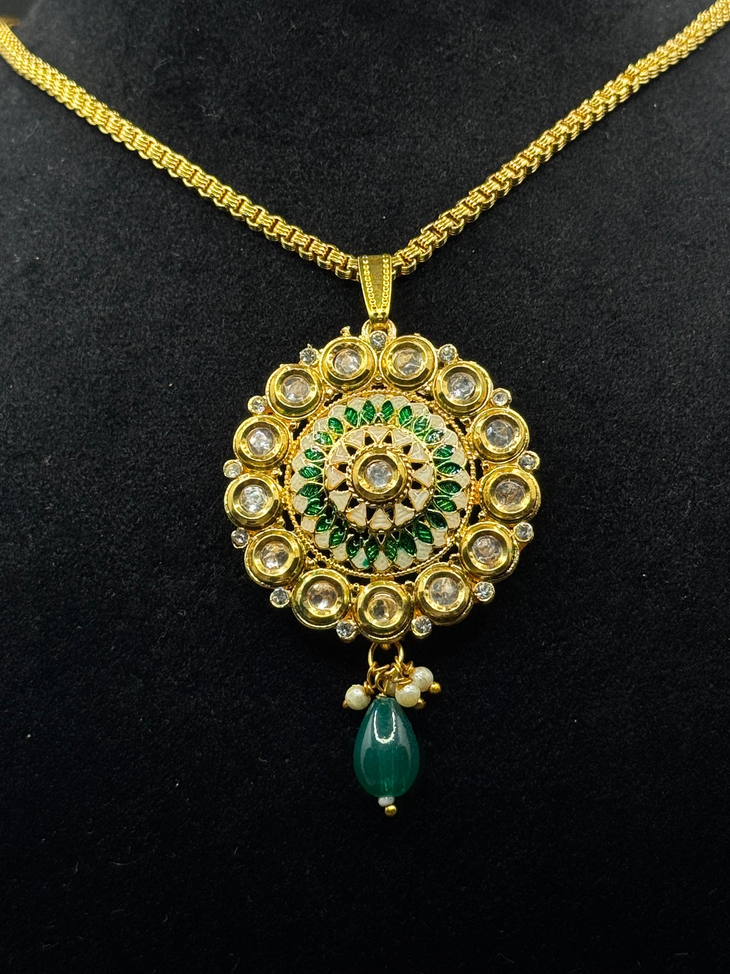 Green Meenakari and Stone Studded Artificial Jewellery Necklace Set without chain