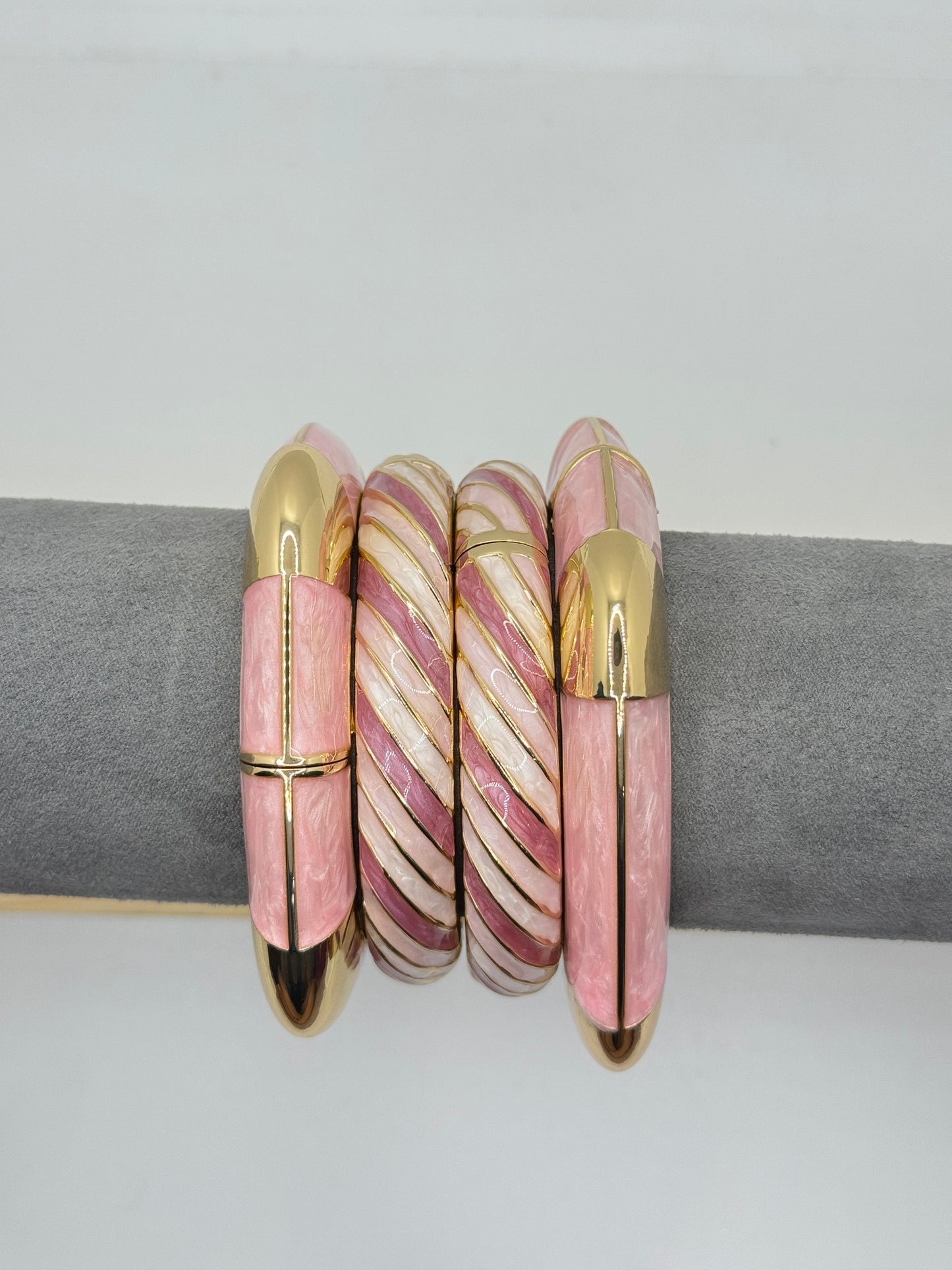 Pink and White Swirl Bangle with Gold Accents