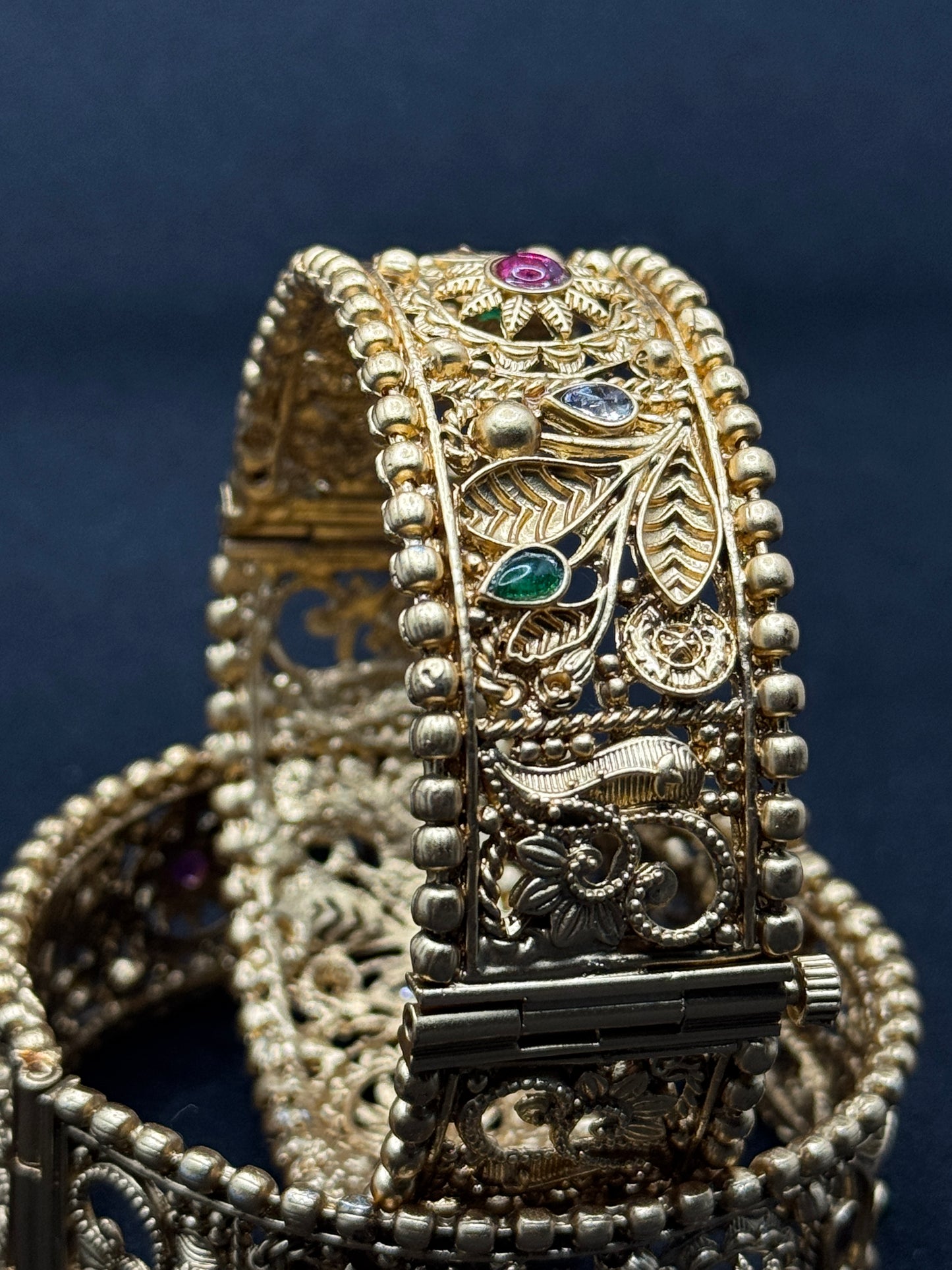Rajasthani Gold Kada Bangle with Multicolored Meena and Stone Work 2*6