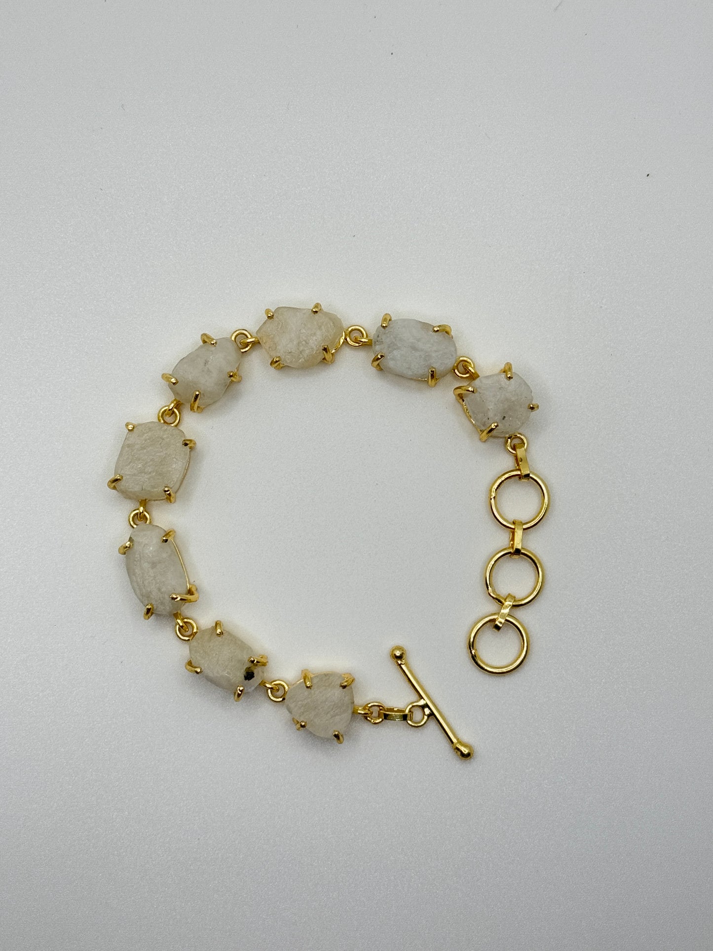 White Raw Gemstone Gold Bracelet with Toggle Clasp