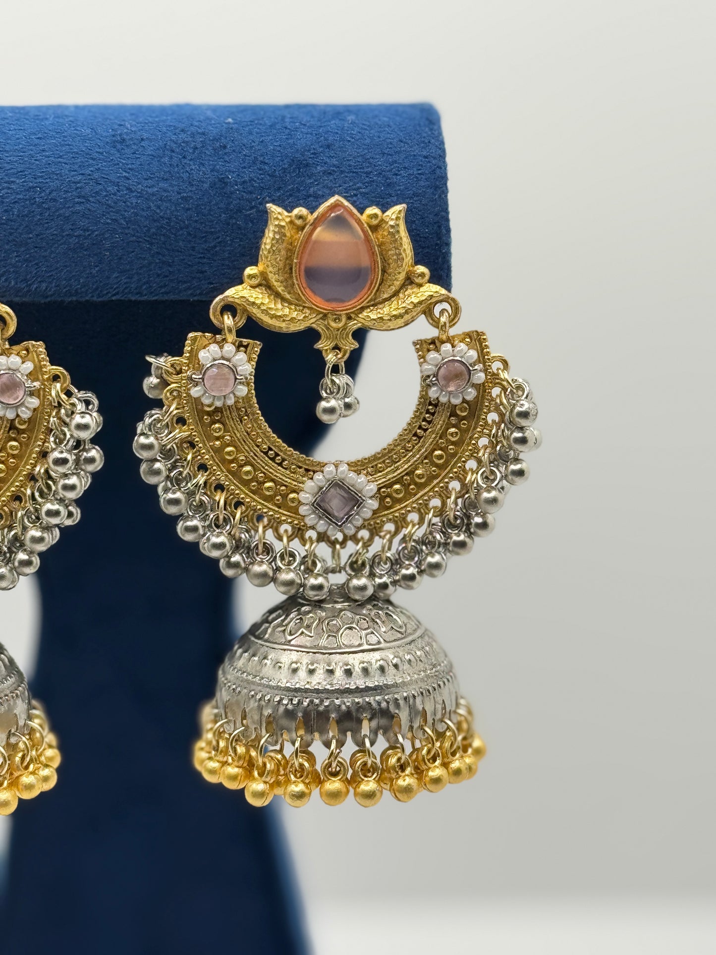Pink Stone Chandbali Jhumkas