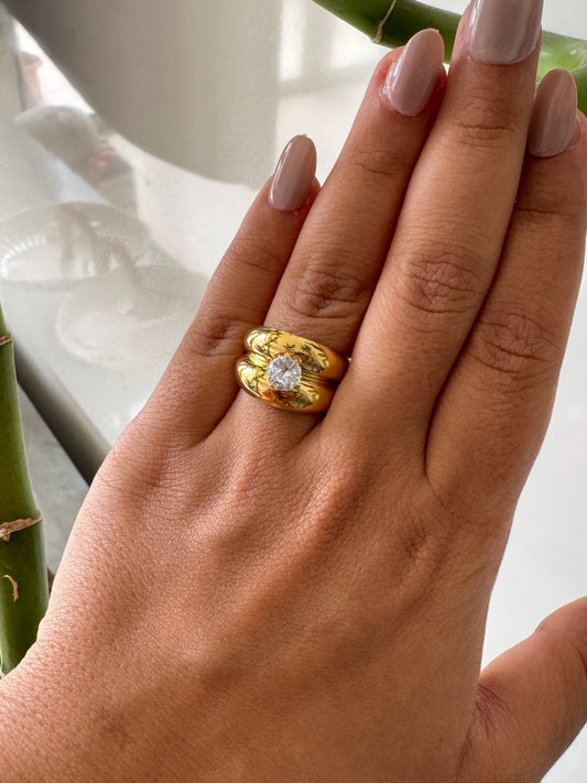 Solitaire Sparkle on Gold Anti Tarnish Ring