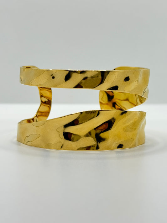 Modern Hammered Gold Split Cuff Bracelet