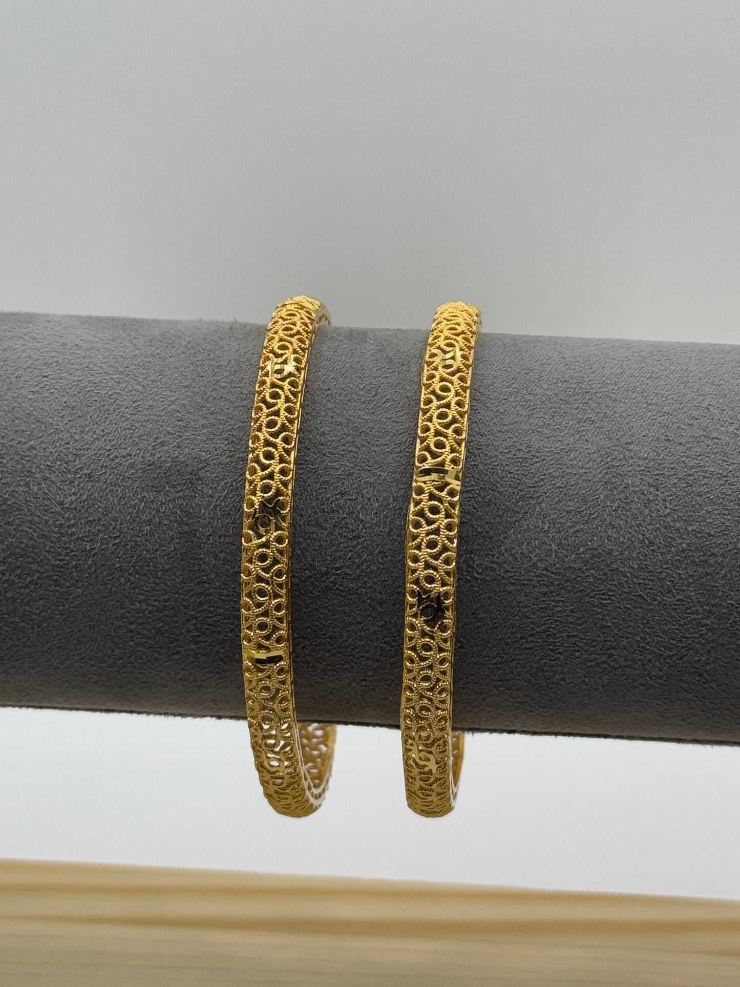 Gold Plated Filigree Bangle Bracelets (Pair)