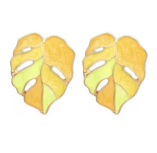 Yellow Monstera Leaf Earrings