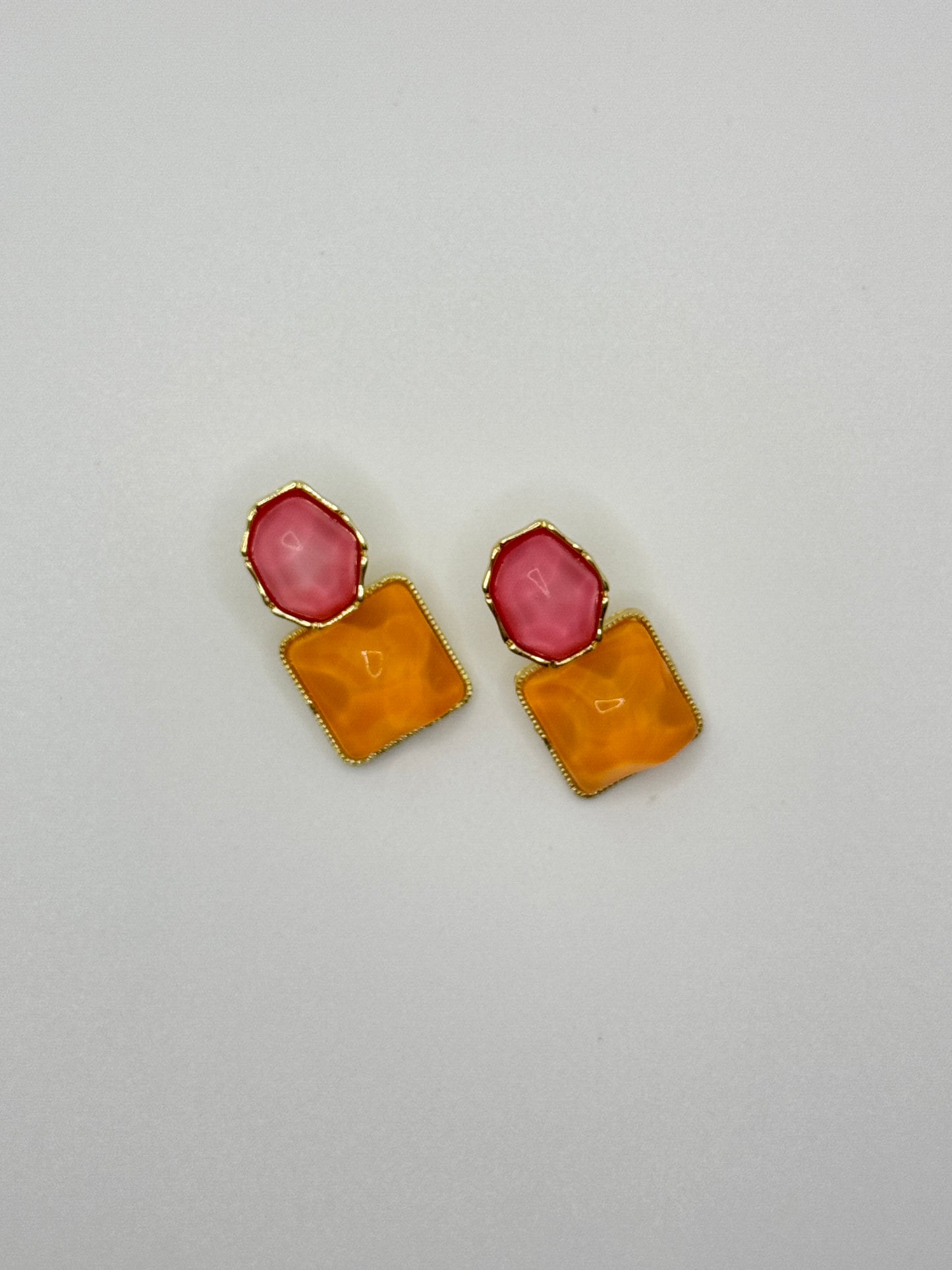 Gold-Toned Dual Stone Drop Earrings - Pink & Amber