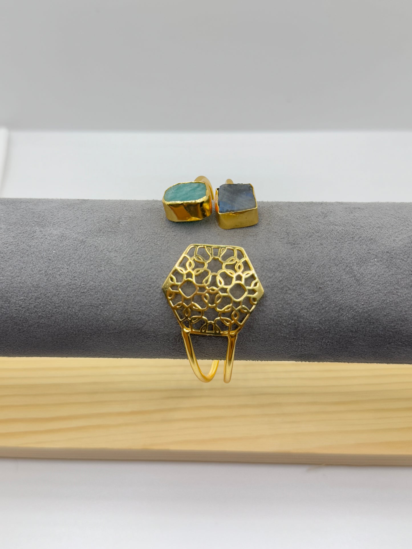 Dual Aura Stone Hex Cuff Bracelet