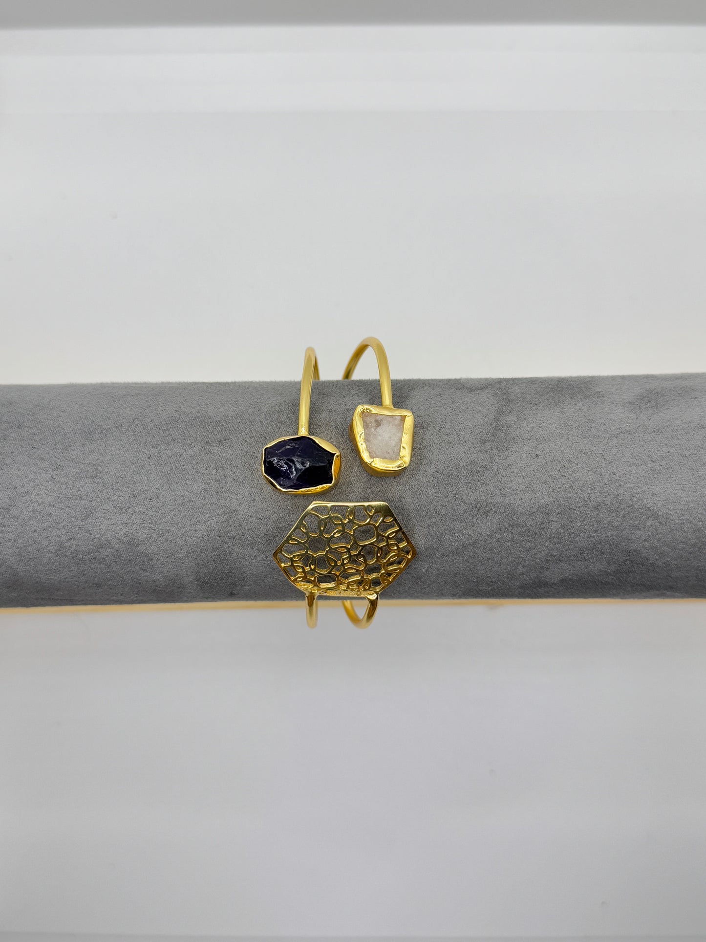 Dual Aura Hex Stone Cuff Bracelet