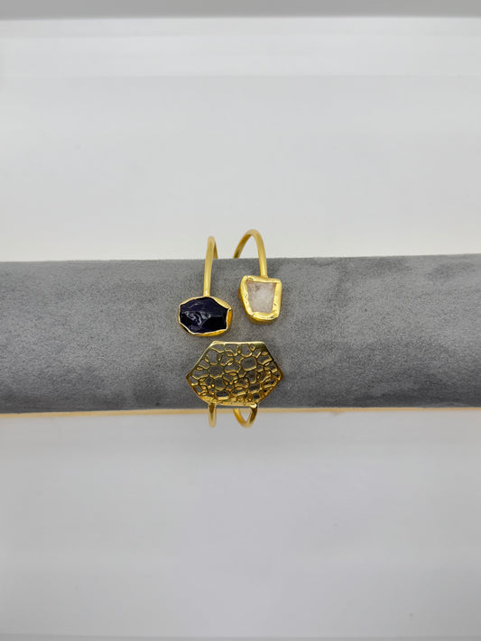 Dual Aura Hex Stone Cuff Bracelet
