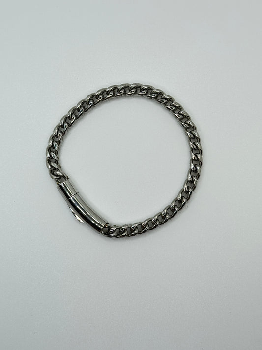 Men's Polished Silver Tone Curb Chain Bracelet