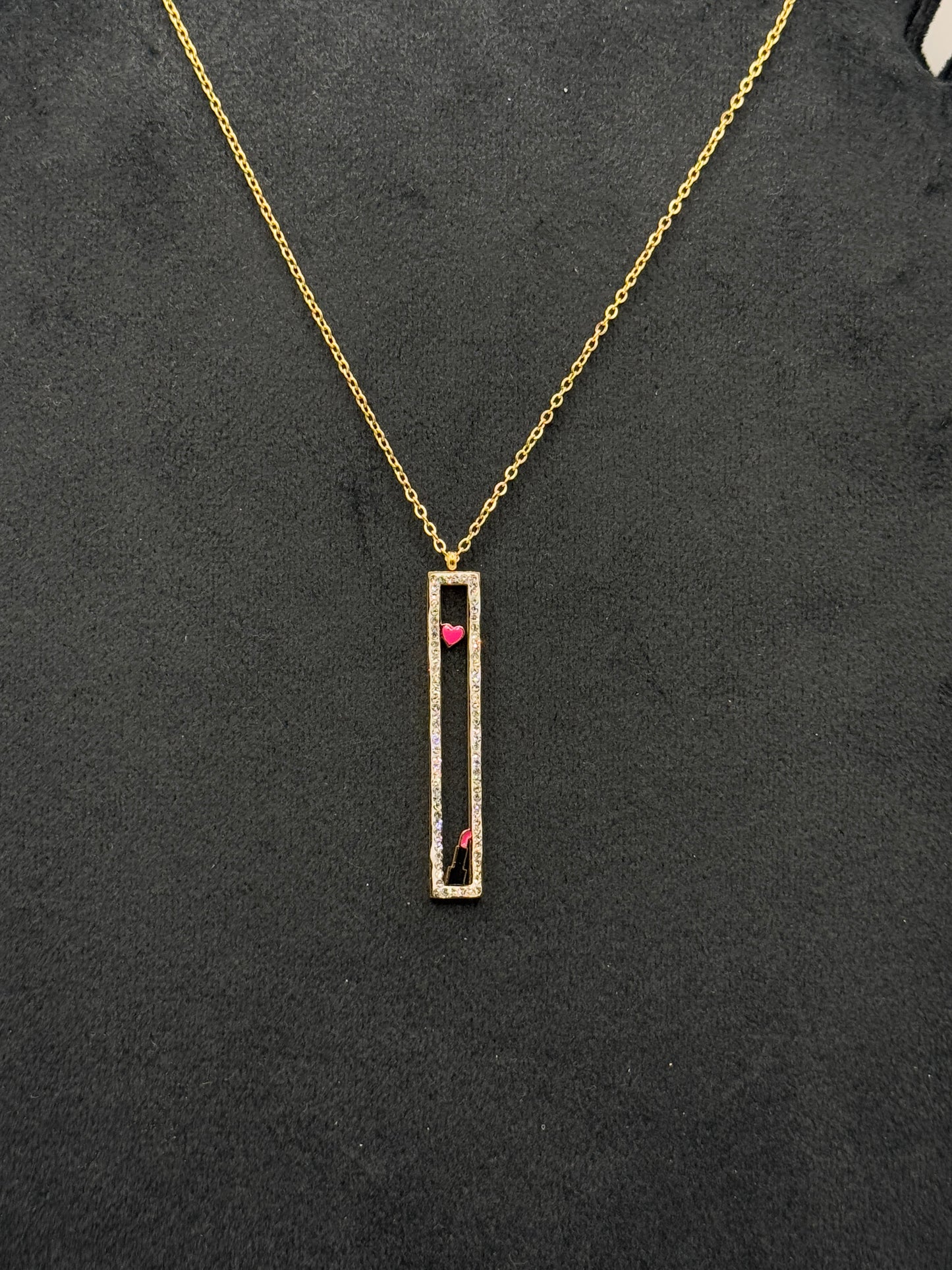 Gold Tone Rectangular Bar Necklace with Gemstones