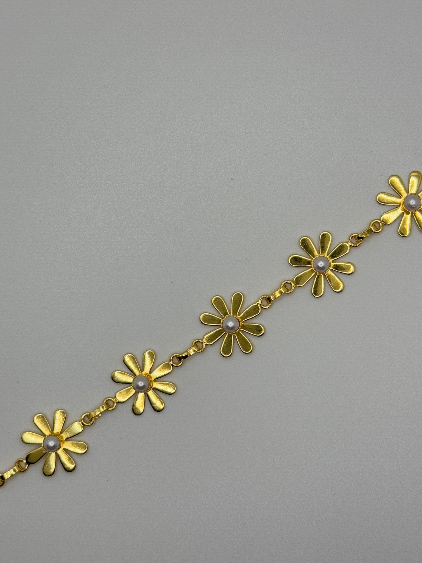 Gold Daisy Bracelet with Pearl Accents and Toggle Clasp