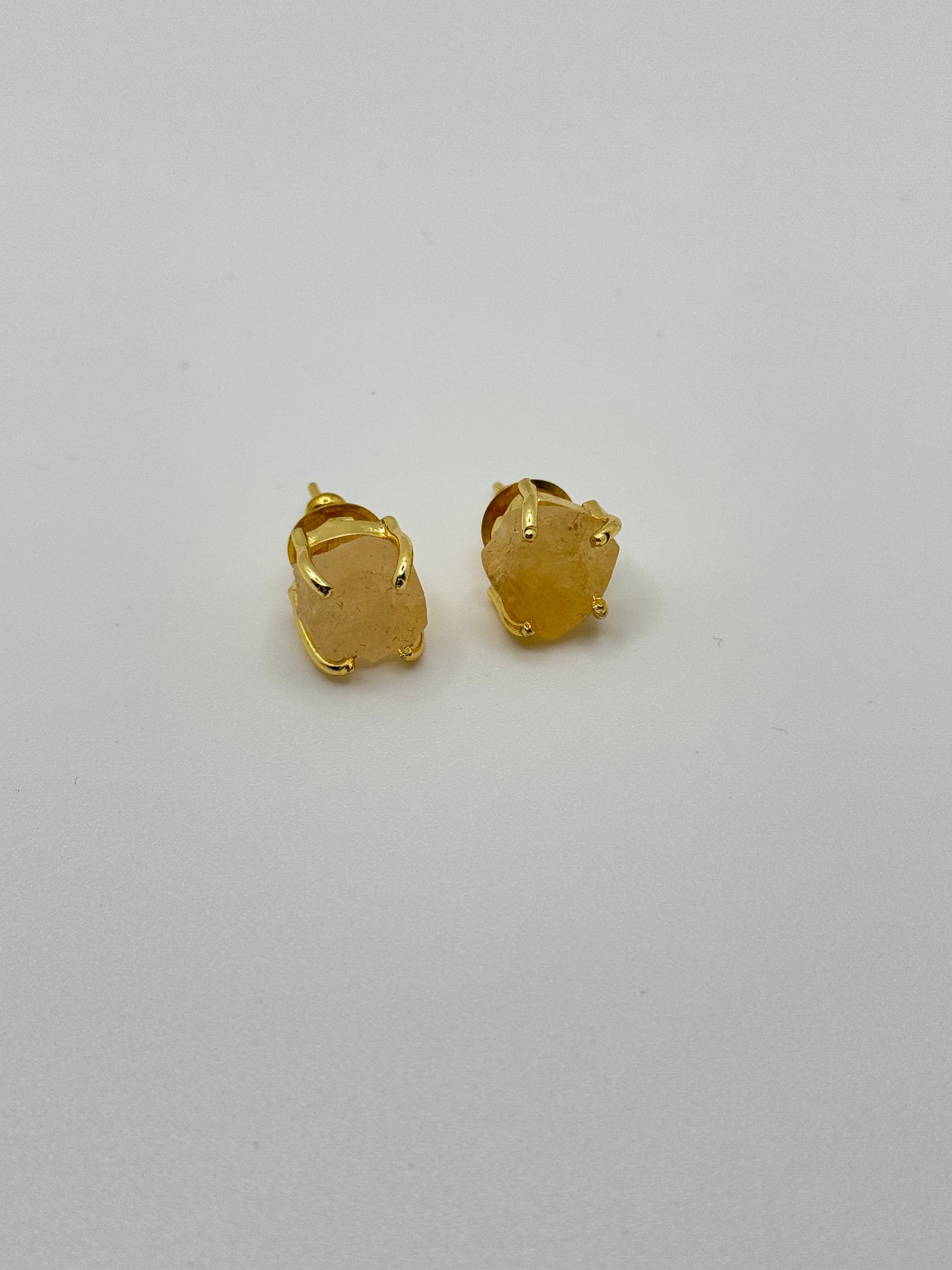 Raw Yellow Citrine Gold Stud Earrings