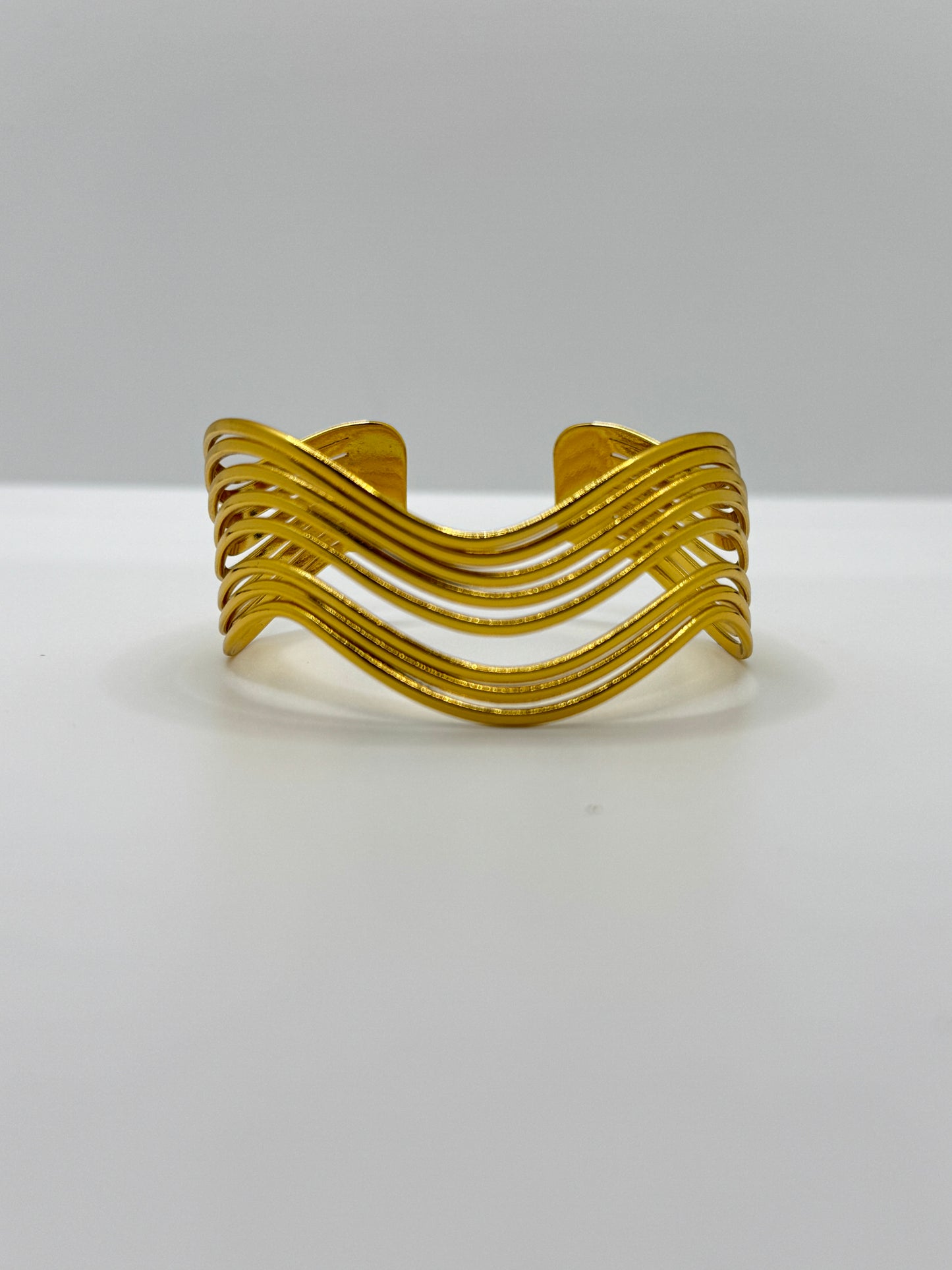 Multi-Strand Gold Wave Cuff Bracelet