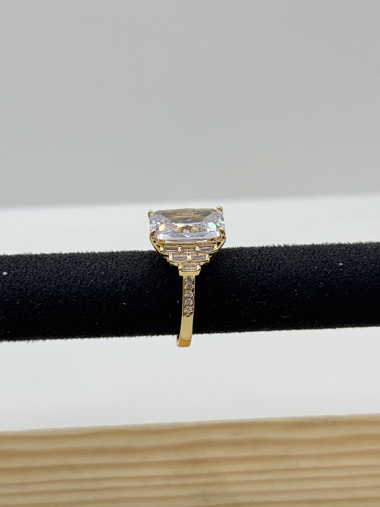 Large Radiant Cut Crystal Ring with Art Deco Band