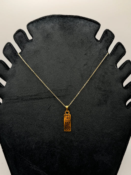 Gold 'Friends' Engraved Tag Necklace for men and women both