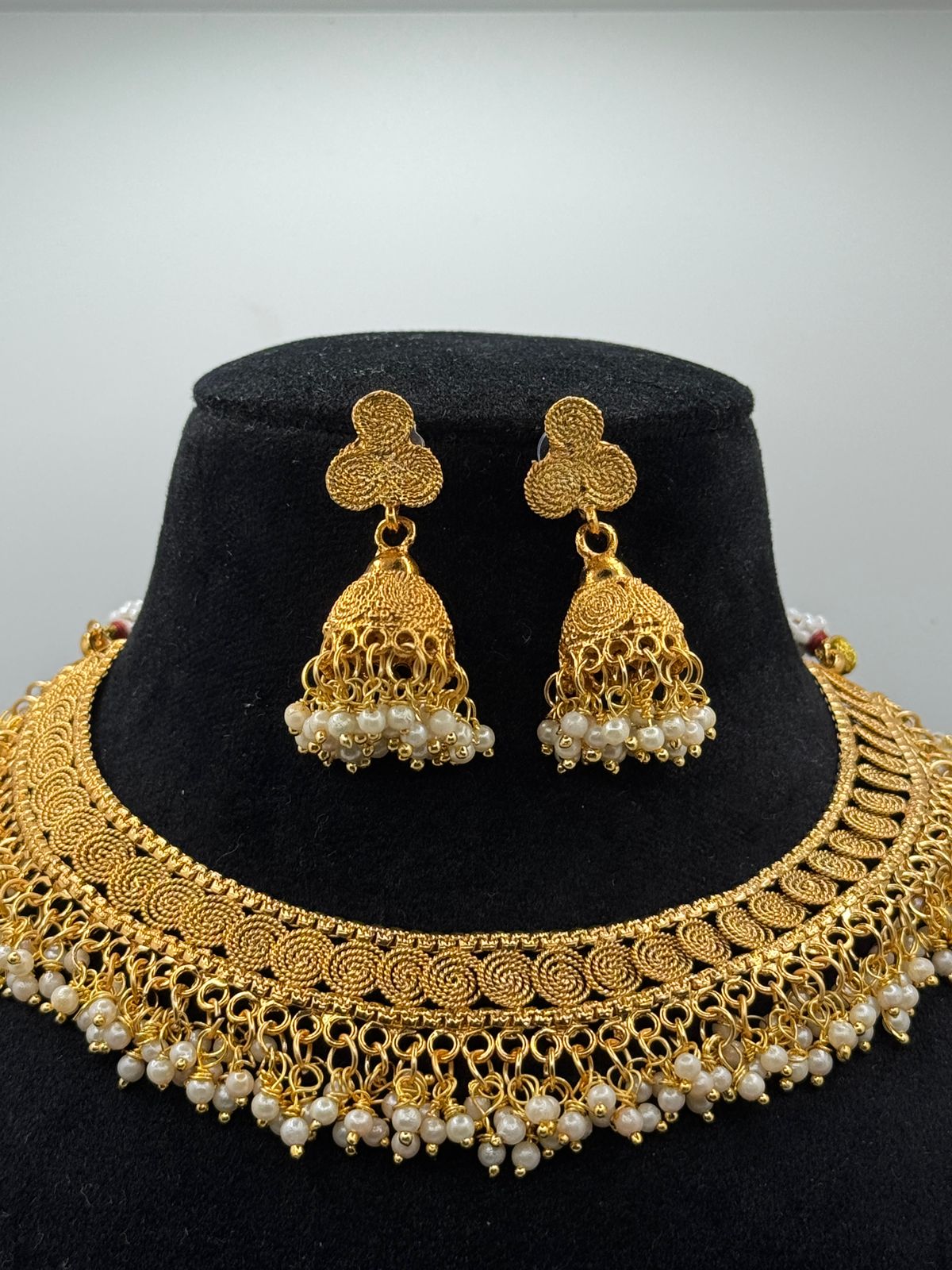 Necklace copper base and pearl work with jhumka
