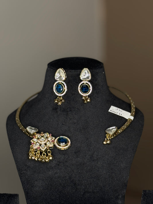 Royal Blue & Kundan Style Necklace Set