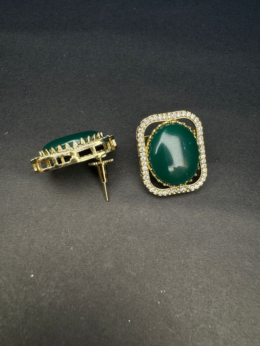 Deep green stone studded earrings