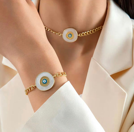 Evil eye necklace and bracelet combo