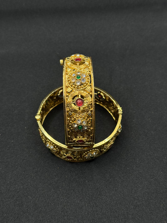 Embellished Gold-Toned Bangles with Multicolor Gemstones and White Stones 2*6
