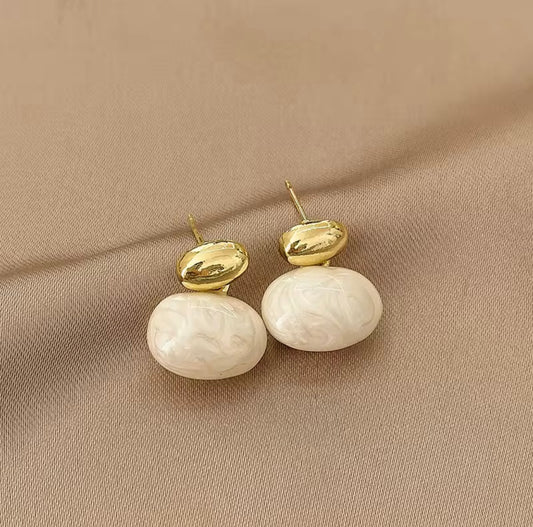 White Oval Drop Earrings
