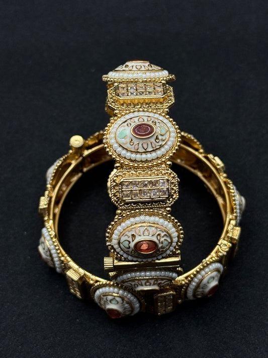 Elegant Kundan Polki Pacheli Bangles with Pearl & Enamel Work 2*6
