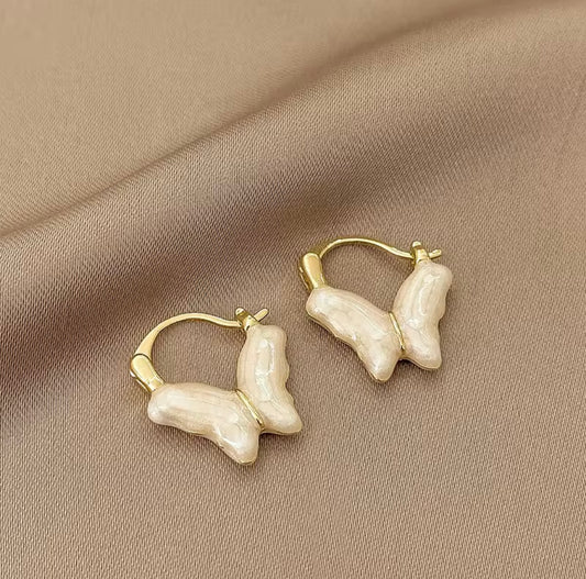 White Butterfly Hoop Earrings