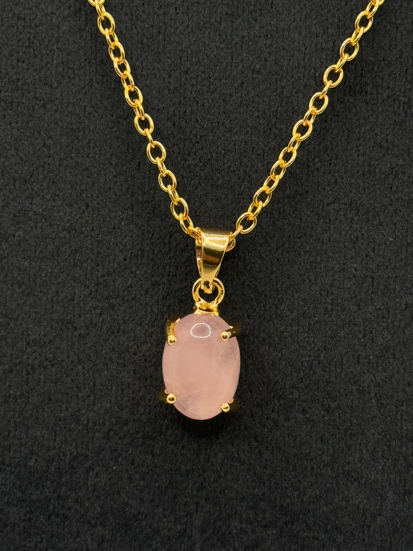Gold Chain Necklace with Oval Rose Quartz Pendant