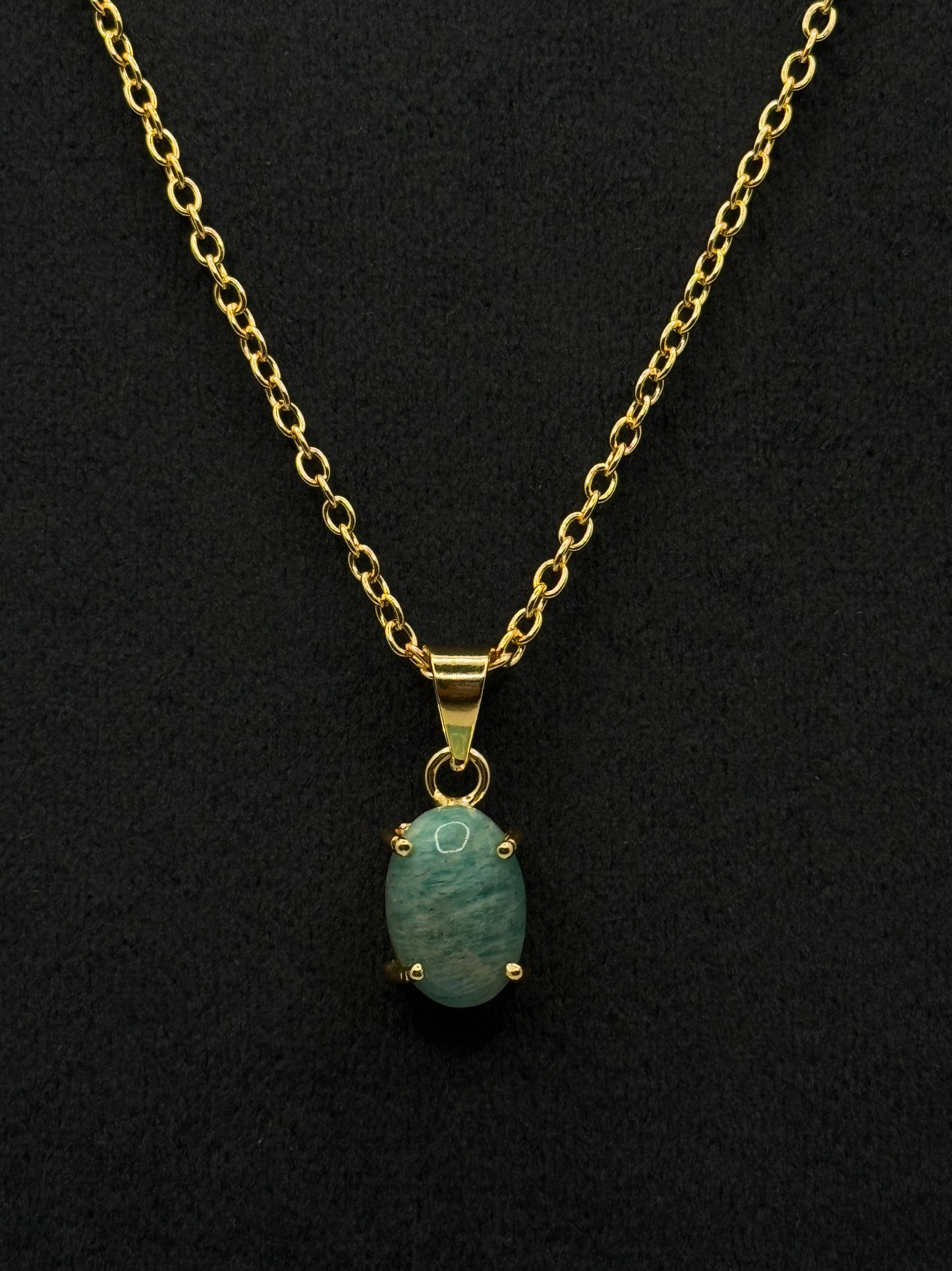 Gold Chain Necklace with Oval Teal Stone Pendant