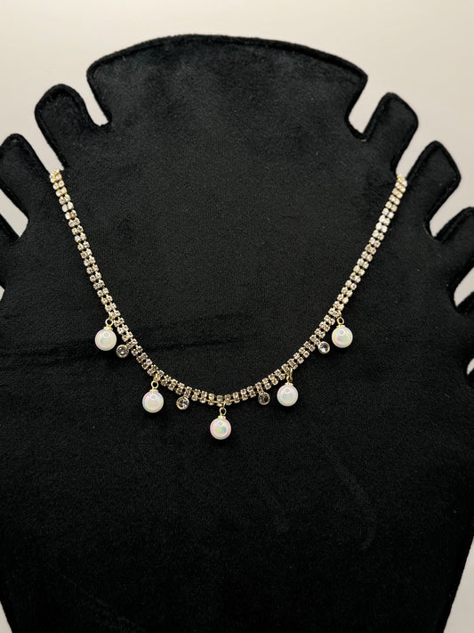 Multi-Strand Pearl and Diamond Chain Necklace