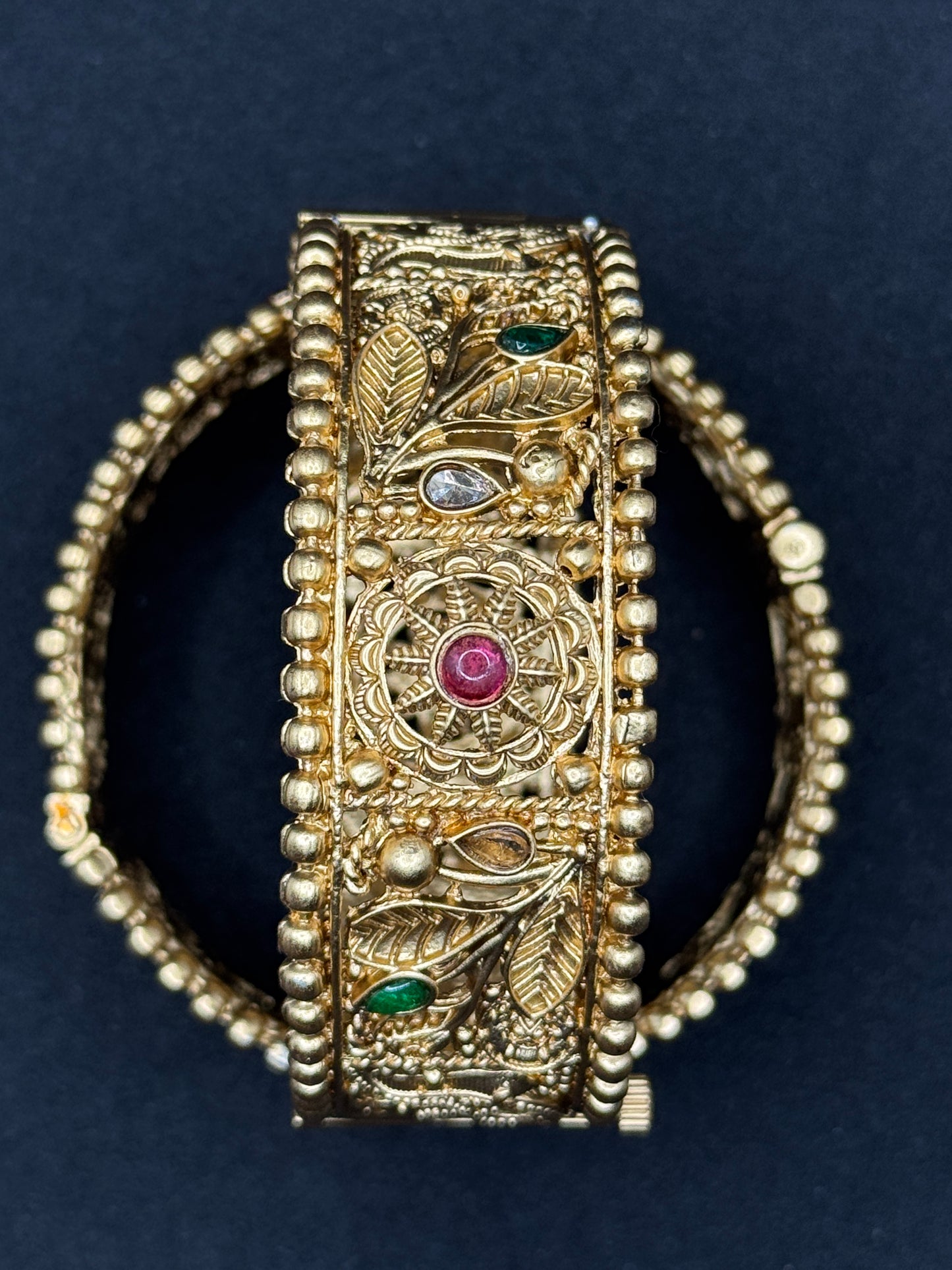 Rajasthani Gold Kada Bangle with Multicolored Meena and Stone Work 2*6