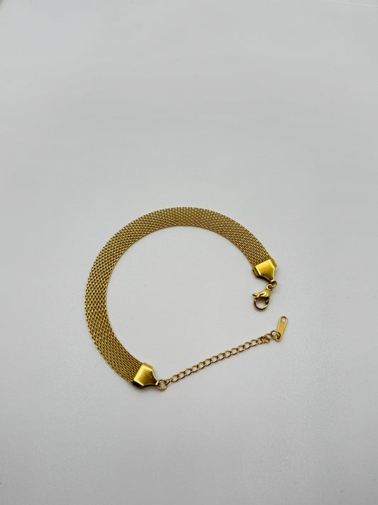 Gold Tone Wide Mesh Men Bracelet