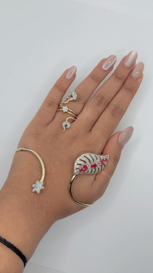 Fashionable Gold-Tone With Ring and Bracelet with Gemstones