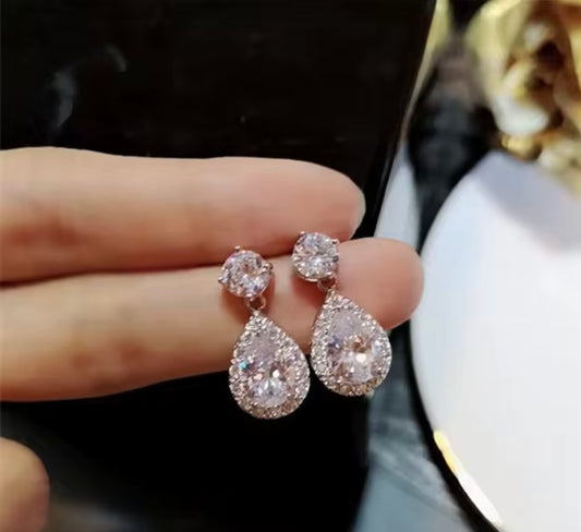 Clear and Sapphire Teardrop Earrings