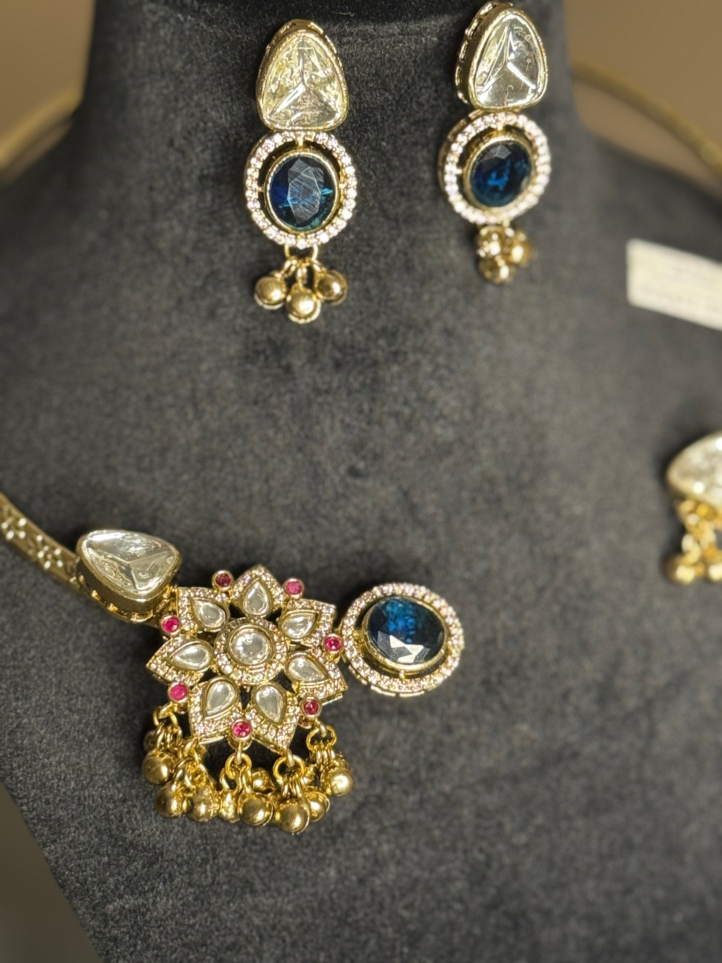 Royal Blue & Kundan Style Necklace Set