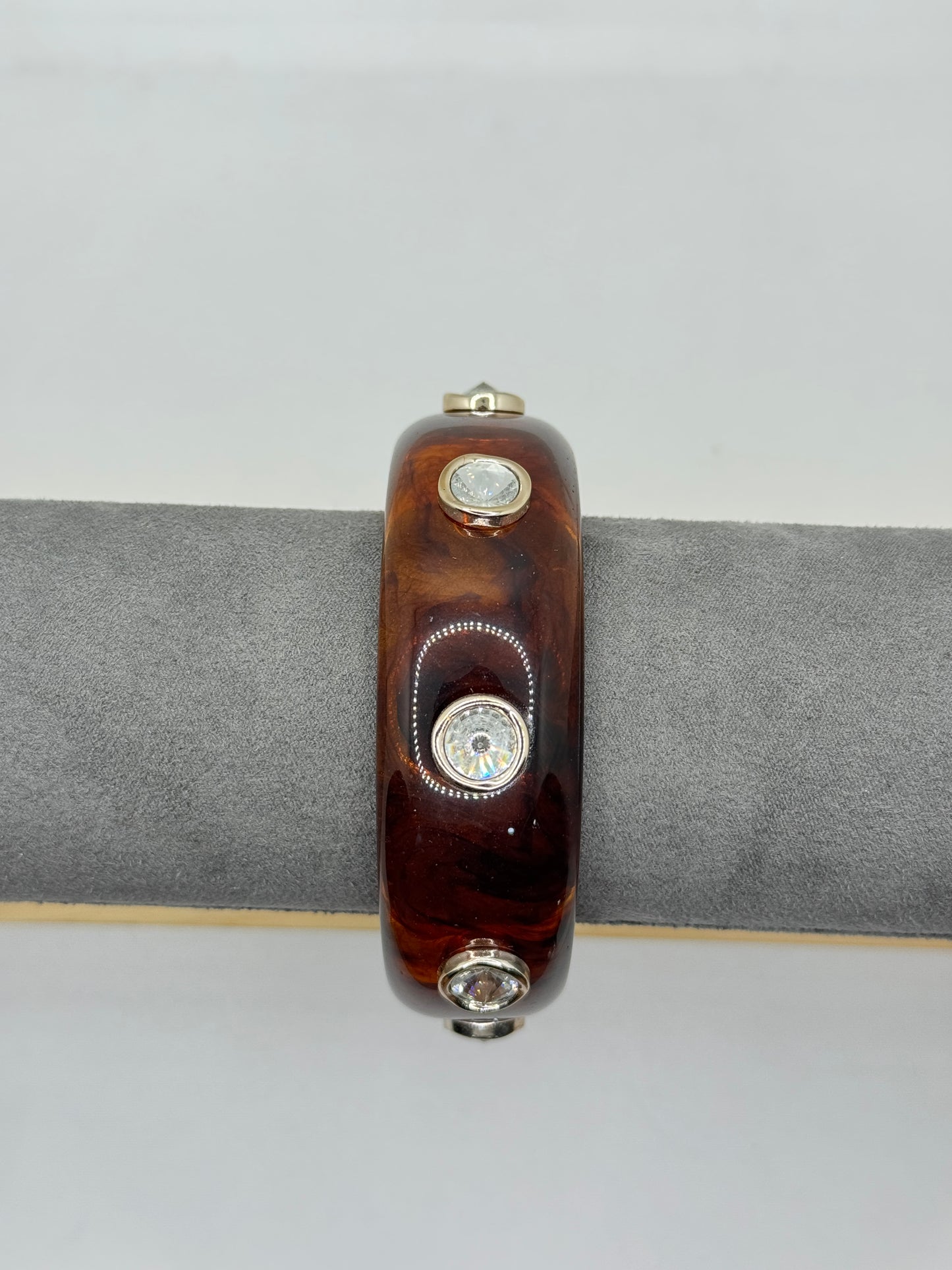 Brown Resin Bangle with Three Large Rhinestones